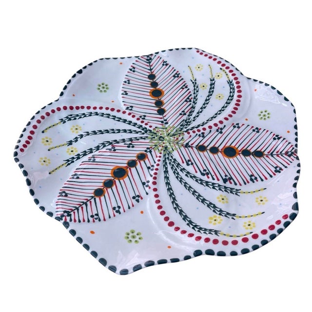 Hand-Painted South African Art Pottery Botanical Pinwheel Plates - Set of 6 For Sale In West Palm - Image 6 of 12