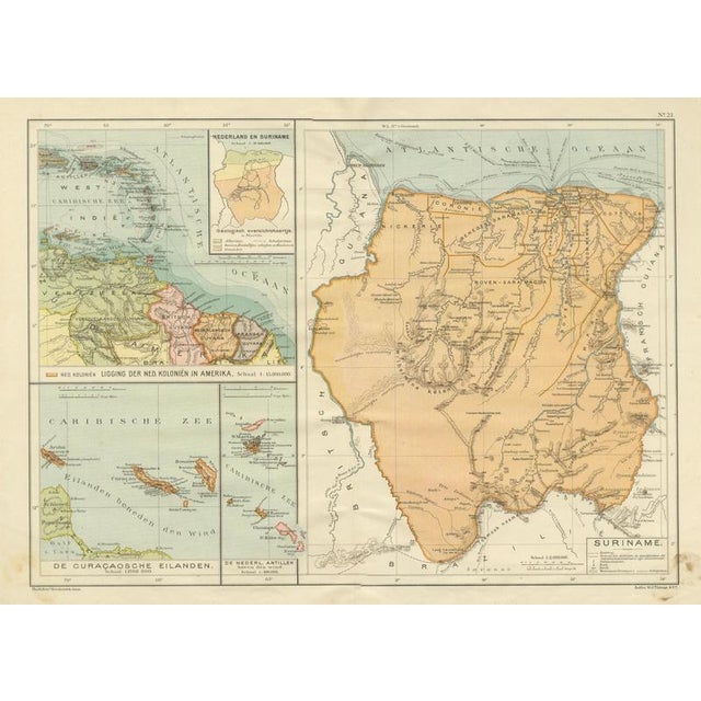 Map of Suriname and the Dutch Antilles Colonial Atlas by W. J. Thieme, 1905 For Sale - Image 3 of 11
