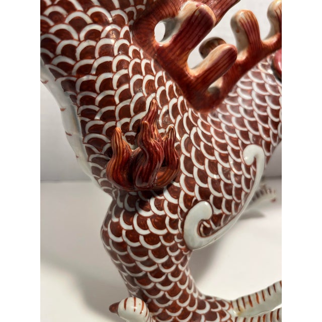 Ceramic 1950s Vintage White/Red Ceramic Dragon Feng Shui Sculpture Chinese Zodiac Décor For Sale - Image 7 of 11
