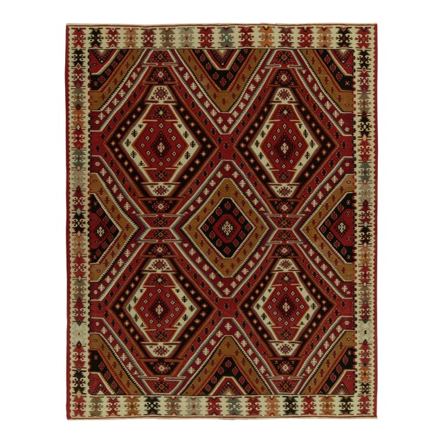 Handwoven Vintage Mid-Century Kilim Rug in Red Geometric All Over Pattern For Sale