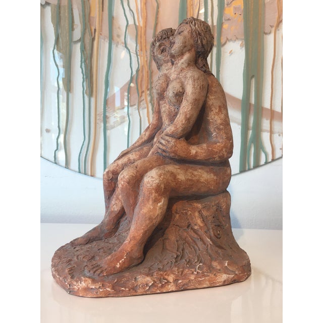 Ceramic 20th Century Embracing Lovers Clay Modeled Signed Sculpture For Sale - Image 7 of 7