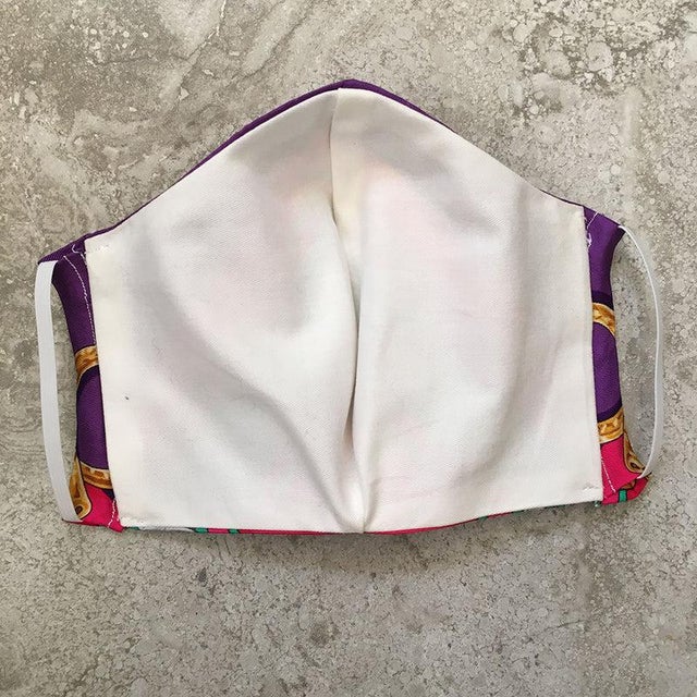 Original silk screen Authentic Hermes scarf design c.1988 by; eatures a centered ornate horse "heart bridle" in blue, gold...