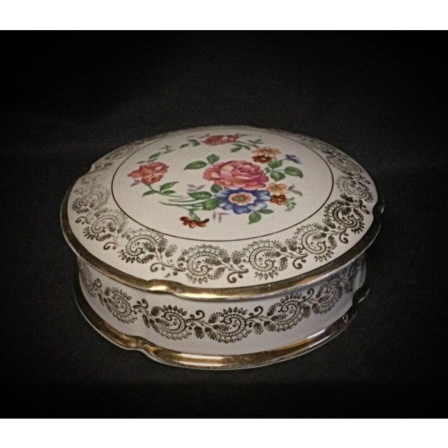 Vintage Porcelain Bonbonnière With Floral Decoration & Gold Trim For Sale - Image 4 of 8