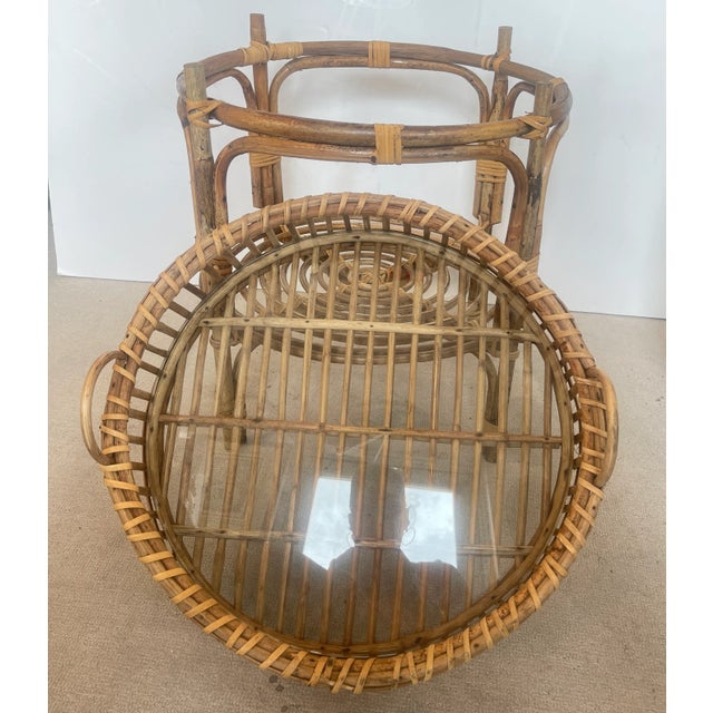 Vintage Rattan Tray Tables, Glass Insert, a-Pair For Sale - Image 4 of 14