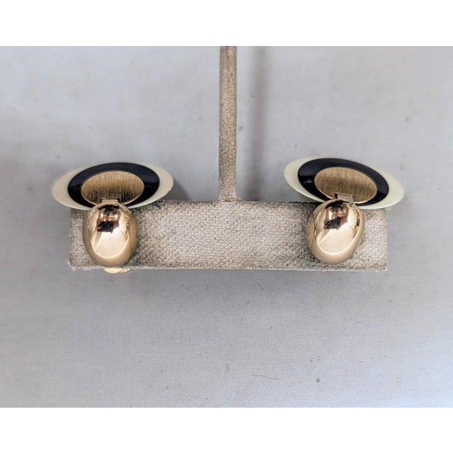 Metal Vintage 1970s Signed Napier Off White, Black & Goldtone Disc Pendant Clip Earrings-2 Pieces For Sale - Image 7 of 7