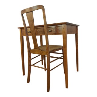 Early 20th Century Antique Quarter Sawn Oak Ladies Writing Desk & Chair - Set of 2 For Sale