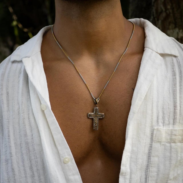 Pave Diamond Gold Cross Chain Sterling Silver Necklace is a divine fusion of elegance and spirituality. This unique...