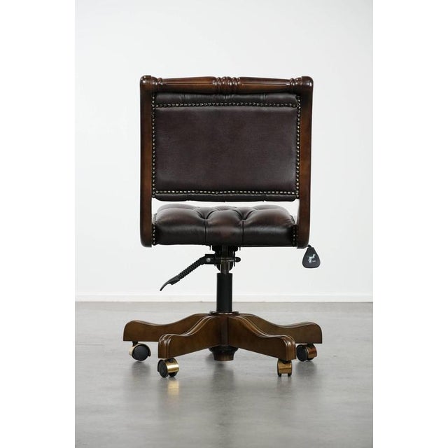 English-Style Chesterfield Swivel Office Chair in Cowhide For Sale - Image 4 of 16