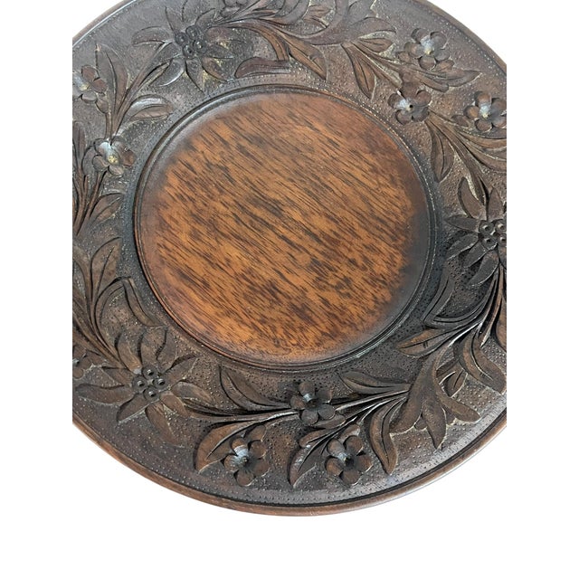 Antique Black Forest Carved Wood Tray Pedestal With Music Box For Sale - Image 11 of 11