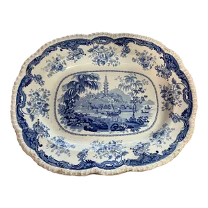 Antique English Staffordshire Blue Transfer Decorated Platter " Chinese Marine"