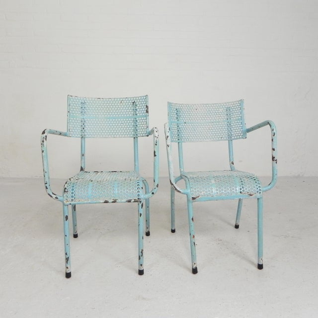 Industrial Steel Garden Chairs with Armrests, 1950s, Set of 2 For Sale - Image 4 of 18