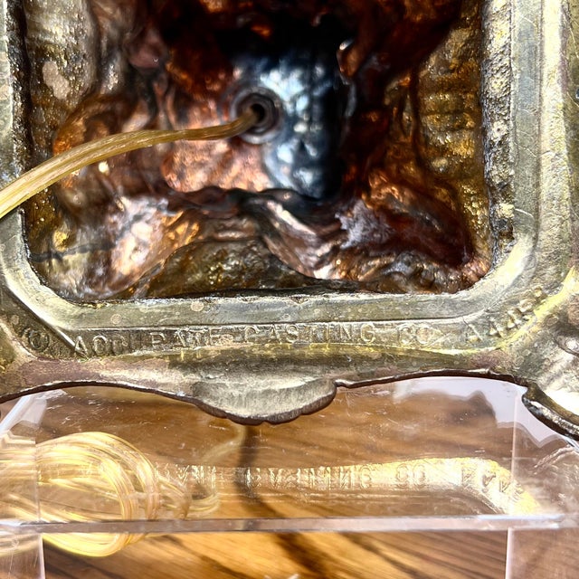 1950s Accurate Casting Hollywood Regency Cherub Lamp - 37" Manganese Glass & Victorian Fringe For Sale - Image 11 of 14