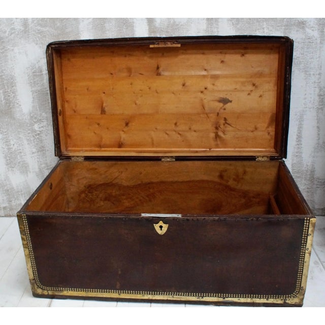 Antique Georgian Studded Vellum and Camphor Wood Chest or Trunk For Sale - Image 5 of 14