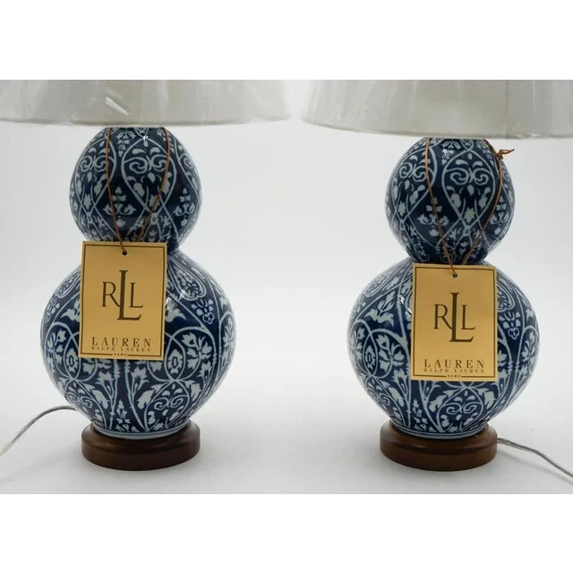 Large Blue and White Ceramic Table Lamps from Ralph Lauren, Set of 2 For Sale - Image 5 of 8