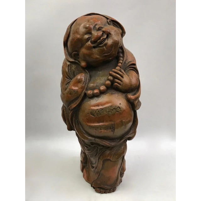1980s Chinese Art Carved Bamboo Happy Buddha Sculpture For Sale In New York - Image 6 of 6