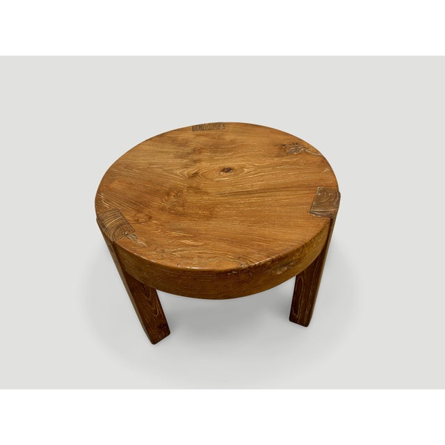 Mid-Century Modern Andrianna Shamaris Natural Teak Wood Round Side Table For Sale - Image 3 of 18