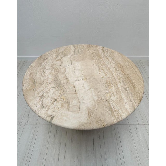 Small Vintage Minimalistic Round Travertine Dining Table, 1970s For Sale - Image 6 of 9
