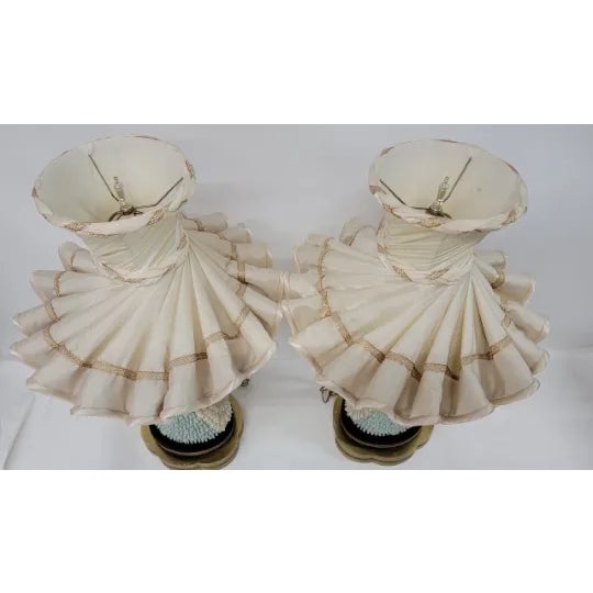 Early 20th Century Victorian Dresden Porcelain Lace Lady Boudoir Lamps - Pair For Sale - Image 9 of 11