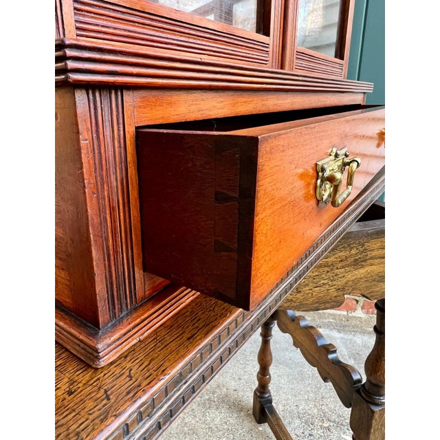 Antique English Glass Display Cabinet Bookcase Mahogany Table Vitrine Edwardian For Sale - Image 9 of 18
