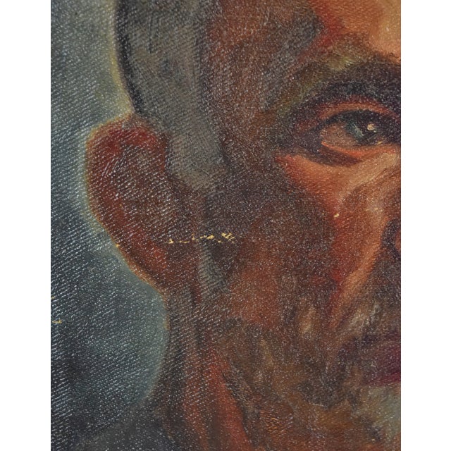 Vintage Oil Painting Portrait of Bald Man With Gray Goatee For Sale In Chicago - Image 6 of 8