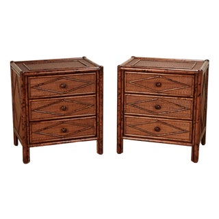 Pair of Vintage British Colonial Style Faux Bamboo and Grasscloth Stands For Sale