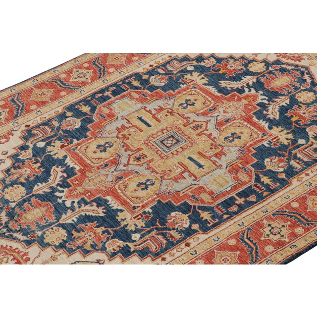 Rug & Kilim 2010s Rug & Kilim’s Serapi Style Rug in Navy Blue With Gold and Red Medallion For Sale - Image 4 of 7