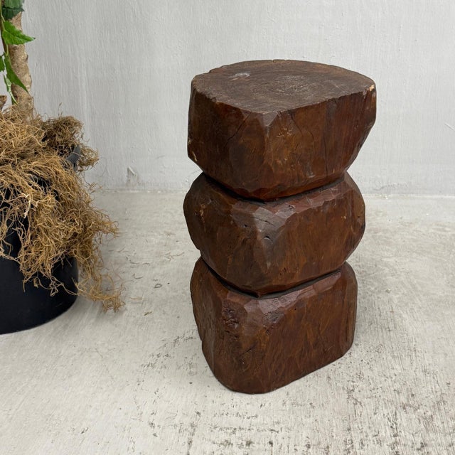 Mid 20th Century Brown Stacked Free-Form Wooden Side Pedestal Table For Sale - Image 5 of 9