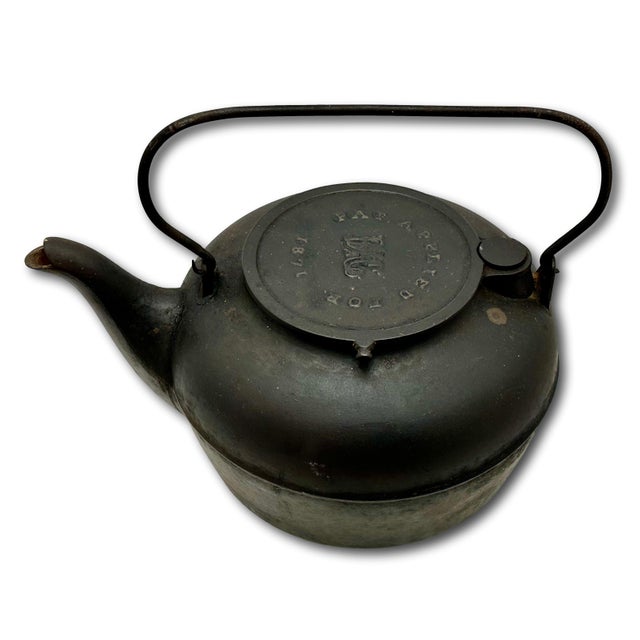 Charcoal Excellent Large Size Antique Classic American Style Cast Iron Stove Top Kettle With Nice Original Patina - Patent 1871 For Sale - Image 8 of 18