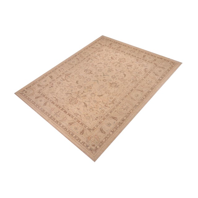 Shabby Chic Bohemien Ziegler Beige Tan Hand-Knotted Wool Rug - 9'3'' X 11'6'' For Sale - Image 3 of 8