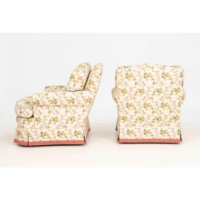 Wood Dapha Floral Upholstered Swivel Arm Chairs, Pair For Sale - Image 7 of 8
