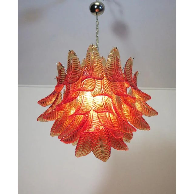 Murano Italian Murano Six-Tier Amber Felci Glass Chandelier – 36 Glasses For Sale - Image 4 of 8