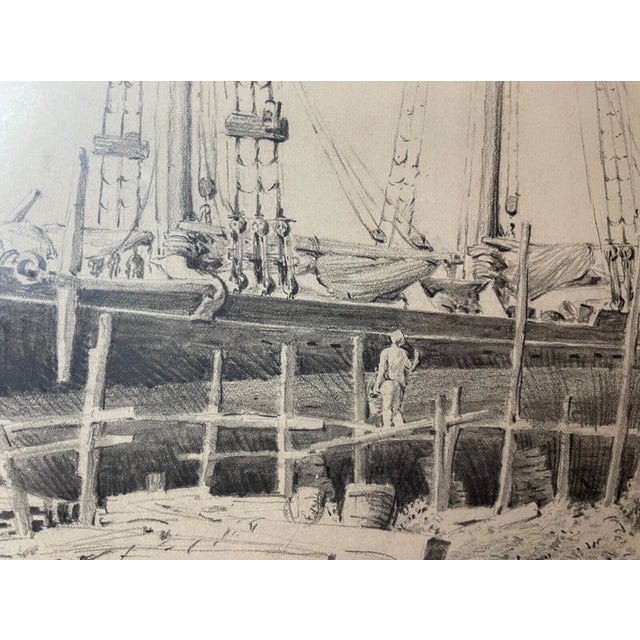 1940s 1940s Large Original M. Wilson Nautical Ship Repairs Sailboat Sketch Drawing For Sale - Image 5 of 14