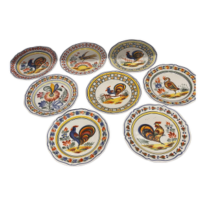 1990s Henriot Quimper Ceramic Plates With French Artisan Pottery Markings - Set of 8
