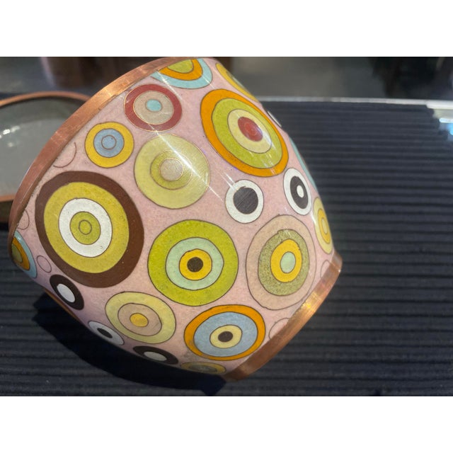 Lidded porcelain jar with cloisonné circular pattern Signed - see photos Paris , France 1960s