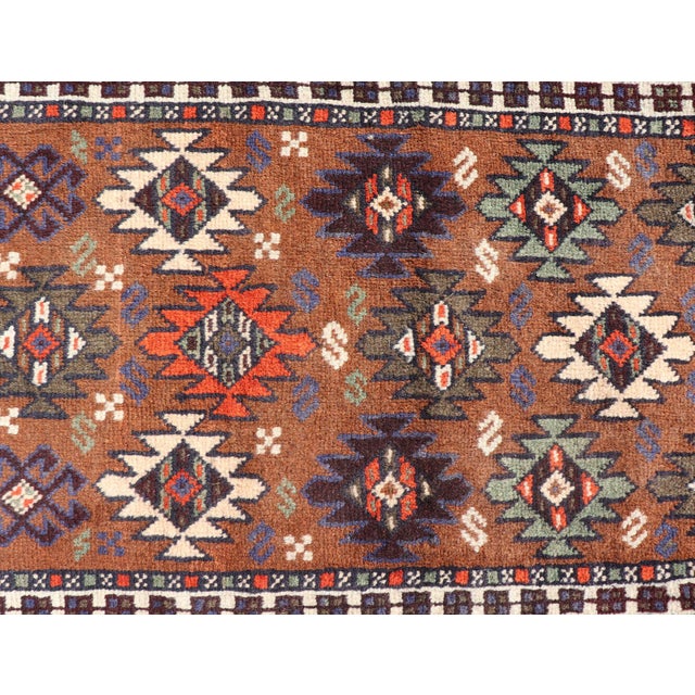 Orange Vintage Turkish Kars Runner With Tribal Motif Design in Orange-Brown Colors 1'9 X 6'5 For Sale - Image 8 of 12