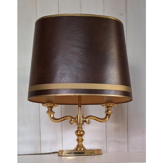 Vintage Table Lamp with Brass Base and Brown-Golden Shade from Schröder & Co., 1970s For Sale - Image 6 of 8