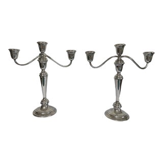Mid 20th Century Vintage Silverplated Gorham "Newport" Three Light Candelabras - a Pair For Sale