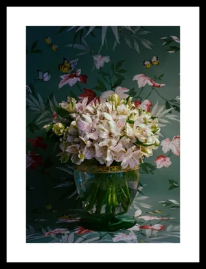 "Vintage Lilies Green" Contemporary Still Life Rc Color Digital Photograph by Jean Karotkin, Unframed