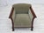 1950s, Danish armchair. Striped green furniture velour, laqered teak wood, brass springs in the seat. The chairs were...