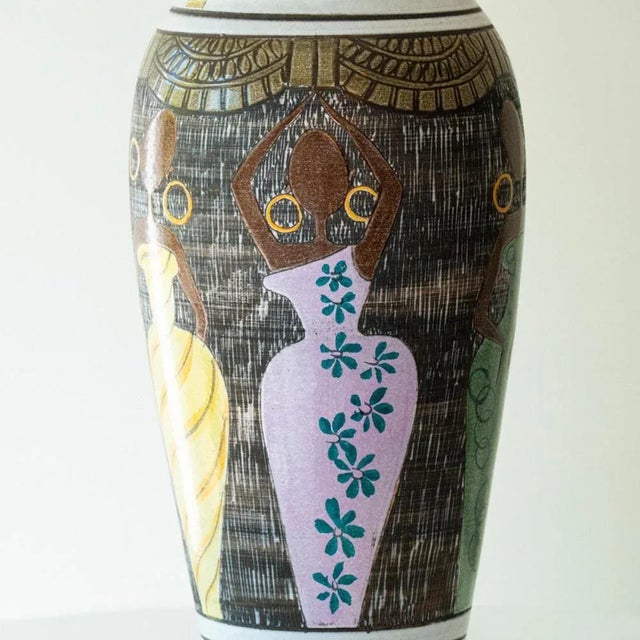 Beige Ceramic Floor Table Lamp with Silk Lampshade attributed to R. Houben, 1970s For Sale - Image 8 of 10