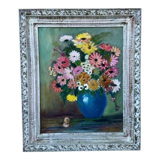 1940s Wpa Suffragist Artist Adele Clark Framed Rare Floral Impressionist Oil Painting For Sale