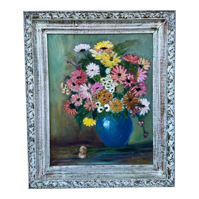 1940s Wpa Suffragist Artist Adele Clark Framed Rare Floral Impressionist Oil Painting For Sale