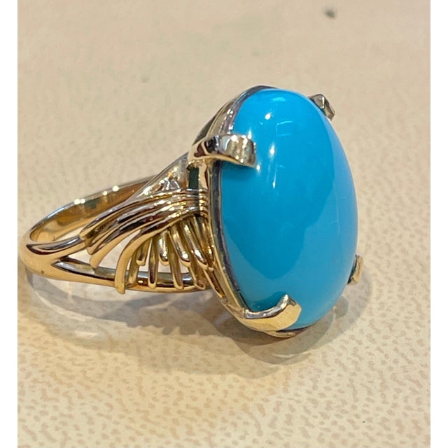 2010s Vintage 12 Ct Natural Oval Sleeping Beauty Turquoise Ring, 14 Kt Yellow Gold For Sale - Image 5 of 18