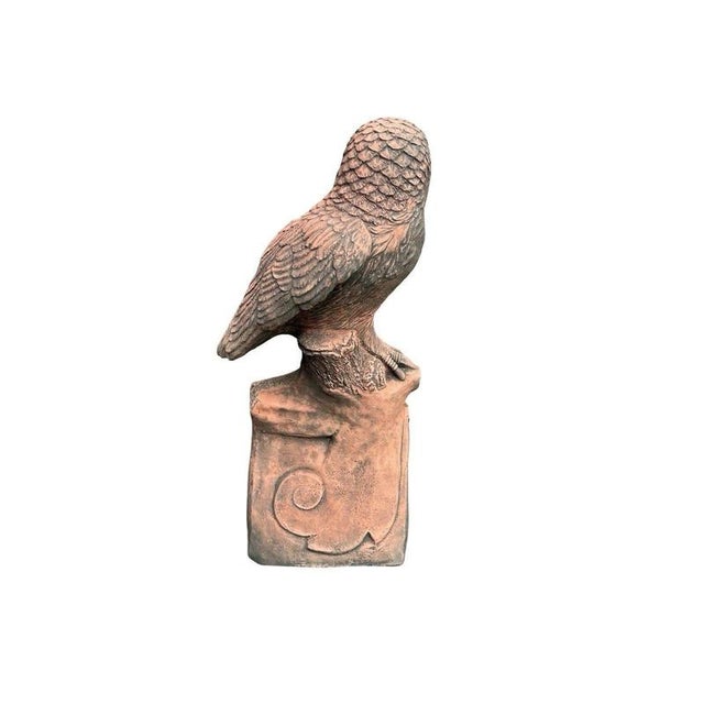English Owl Garden Ornament in Aged Terracotta For Sale - Image 4 of 18
