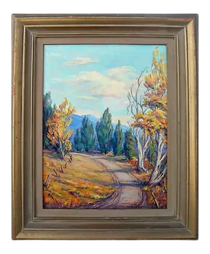 Mid 20th Century "The High Road" Forest Landscape Oil Painting by Myrtle Sue Redford, Framed