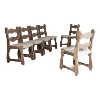 1970s French Oak Dining Chairs With Upholstered Seats - Set of 6 For Sale