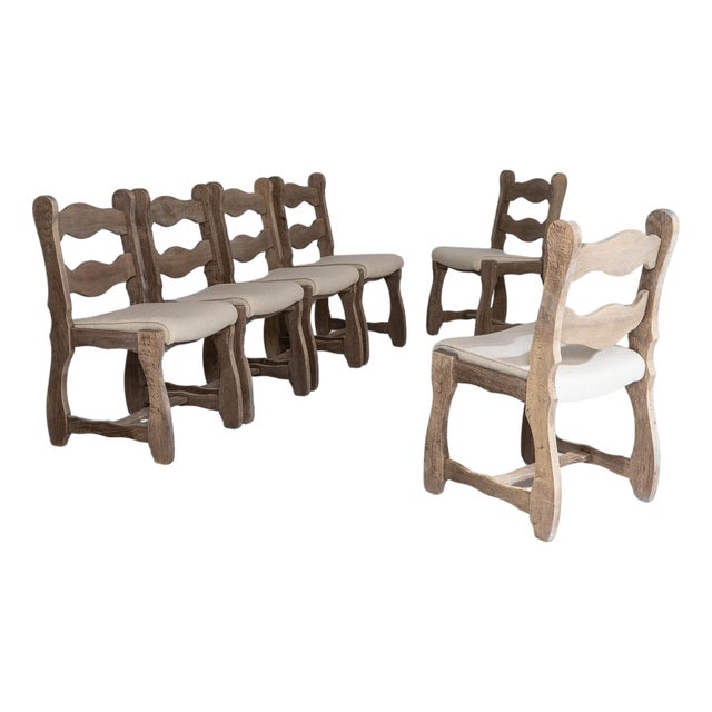 1970s French Oak Dining Chairs With Upholstered Seats - Set of 6 For Sale