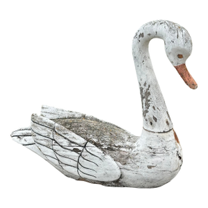 Wooden Swan Carved and Painted Decoy Sculpture