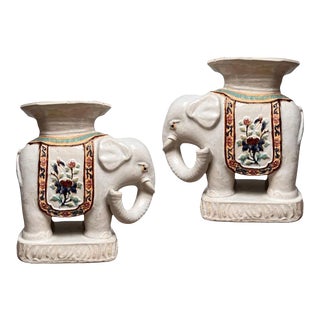 Mid-Century White Glazed Chinese Elephant Garden Seats - Set of 2 For Sale