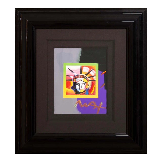 Peter Max Liberty Head II on Blends Signed Mixed Media on Paper Framed 2000s For Sale